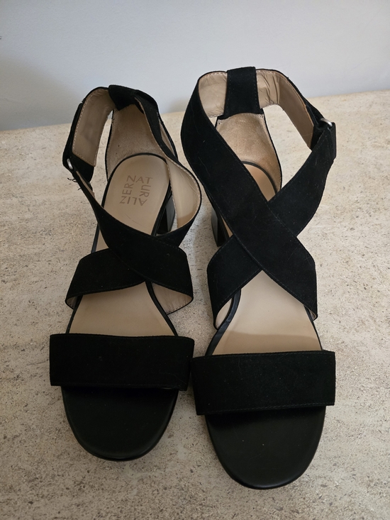 Naturalizer Shoes - NATURALIZER Black Suede Crisscross Block Heel Sandals